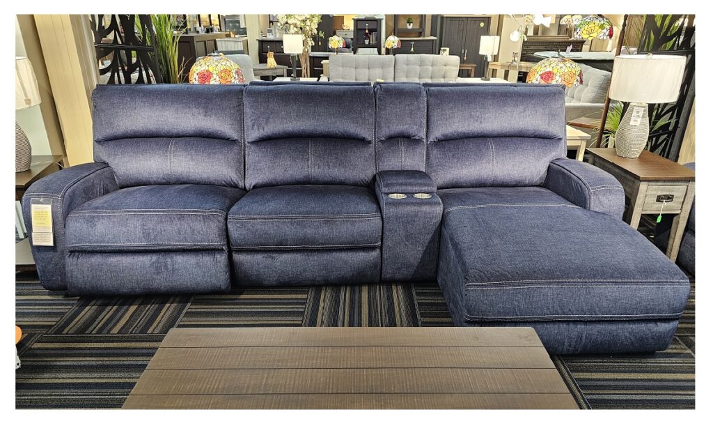 *Bentley Reclining Sofa/RHF Chaise Indigo (5168) Keltic Furniture