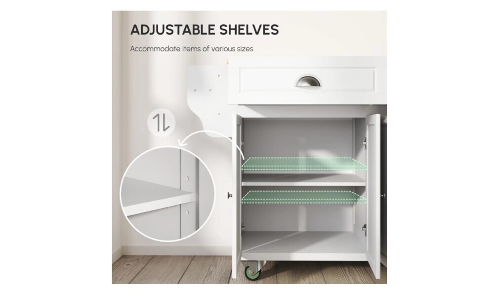 Rolling Kitchen Island - White w/Rubberwood Top - Image 4