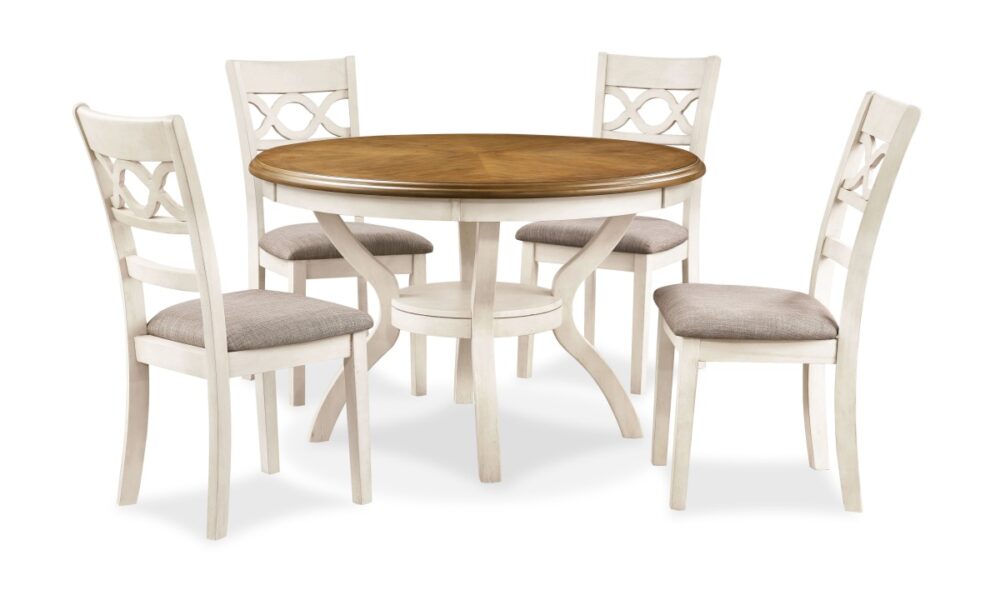*5 Piece Cori Round Dining Set - Bisque/Brown - Image 3