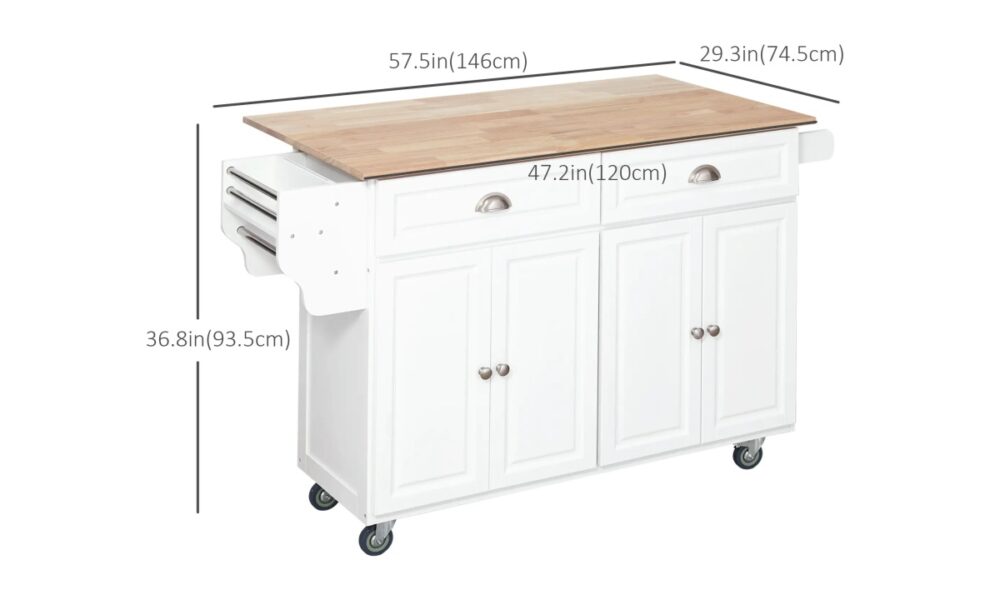 Rolling Kitchen Island - White w/Rubberwood Top - Image 8