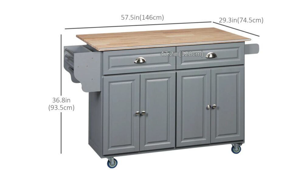 Rolling Kitchen Island - Grey w/Rubberwood Top - Image 9
