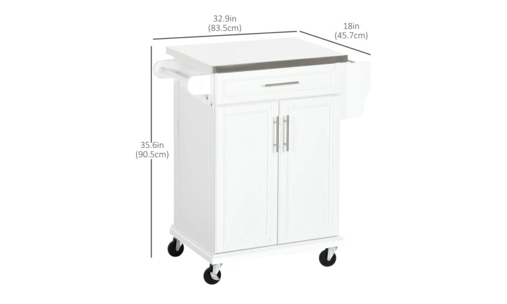 Rolling Kitchen Cart w/Stainless Steel - White - Image 9