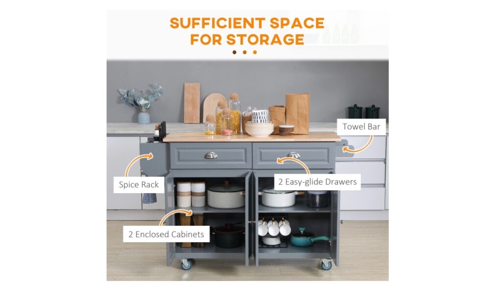 Rolling Kitchen Island - Grey w/Rubberwood Top - Image 3