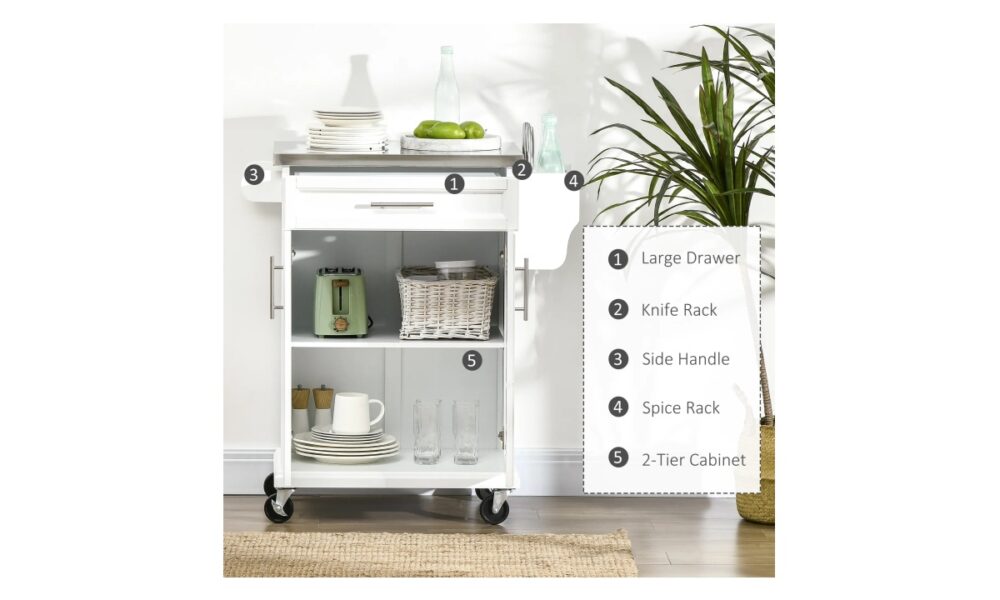 Rolling Kitchen Cart w/Stainless Steel - White - Image 3