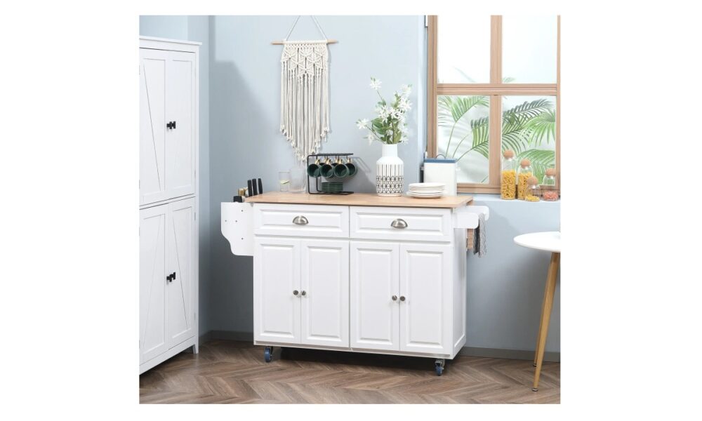 Rolling Kitchen Island - White w/Rubberwood Top - Image 2