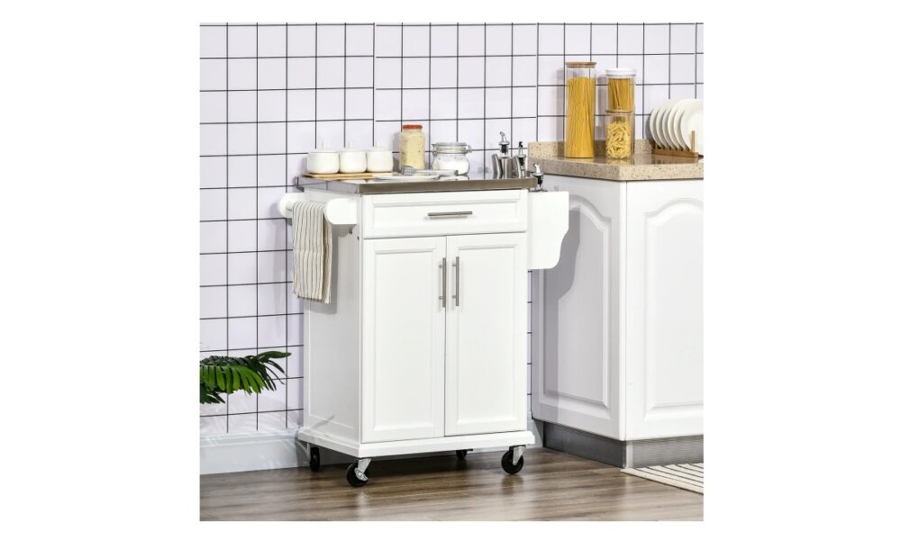 Rolling Kitchen Cart w/Stainless Steel - White - Image 2