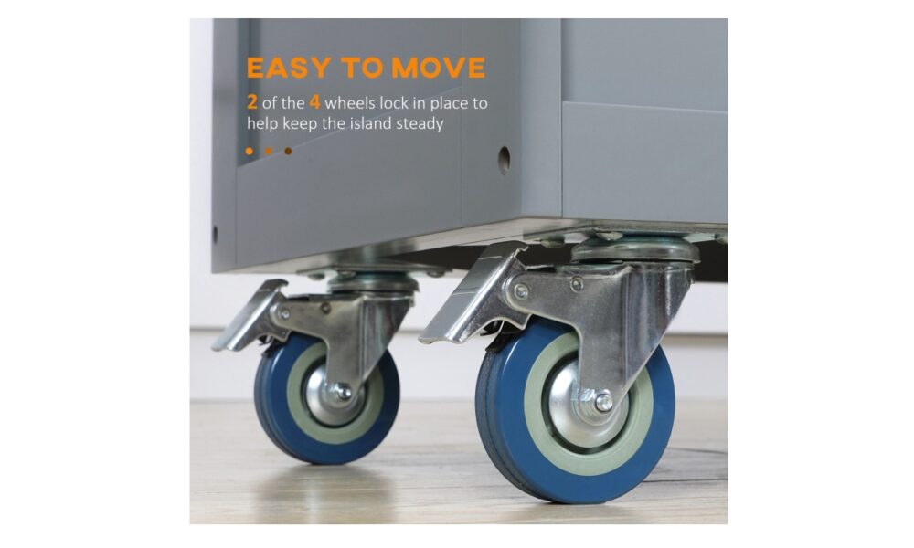 Rolling Kitchen Island - Grey w/Rubberwood Top - Image 8