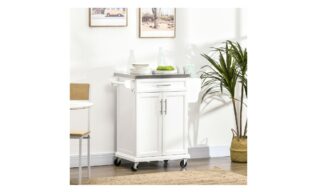 Rolling Kitchen Cart w/Stainless Steel - White