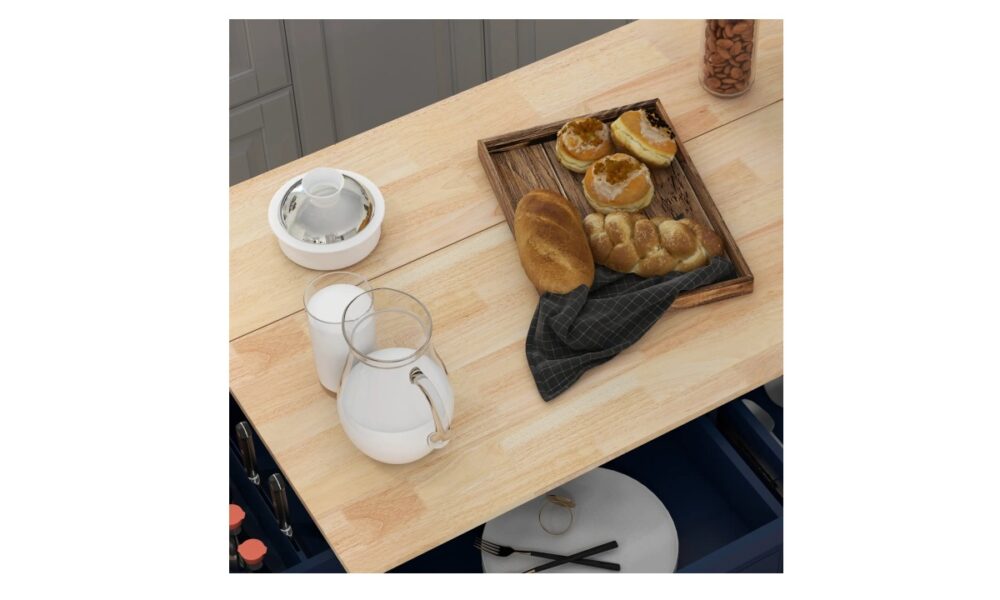 Rolling Kitchen Island - Navy Blue w/Rubberwood Top - Image 7