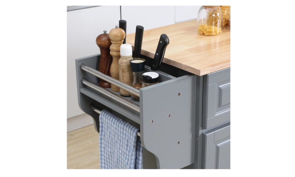 Rolling Kitchen Island - Grey w/Rubberwood Top - Image 5