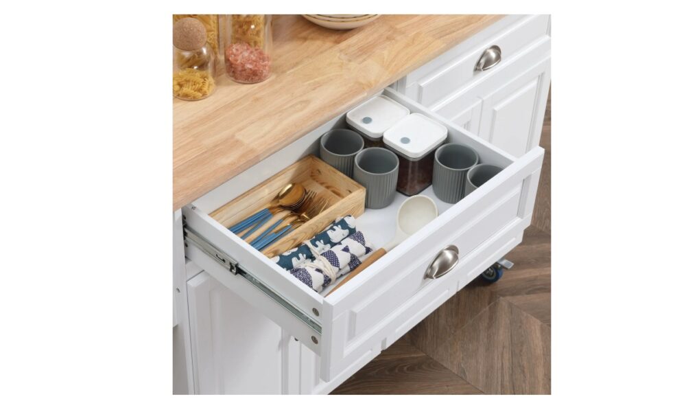 Rolling Kitchen Island - White w/Rubberwood Top - Image 5