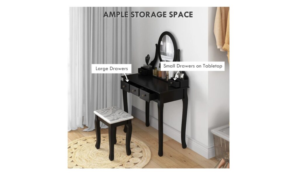 Makeup Vanity with Stool - Black - Image 2