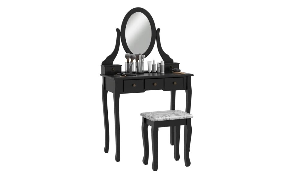 Makeup Vanity with Stool - Black - Image 3
