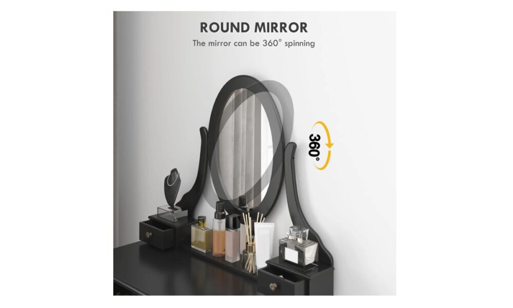 Makeup Vanity with Stool - Black - Image 4