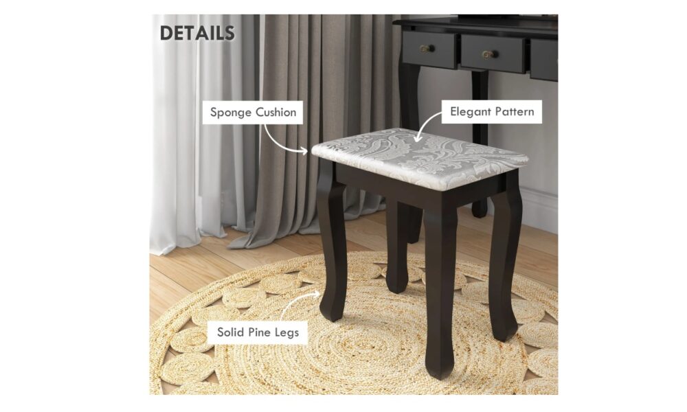 Makeup Vanity with Stool - Black - Image 5