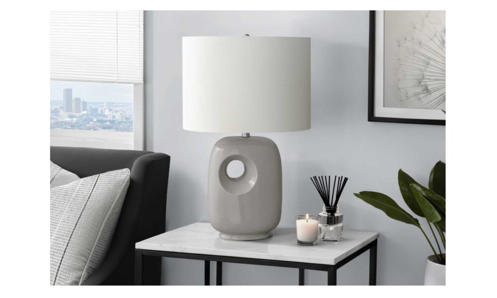 26"H Table Lamp Grey Ceramic  (I 9675)