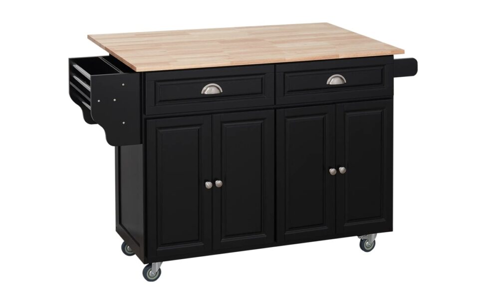 Rolling Kitchen Island - Black w/Rubberwood Top - Image 3