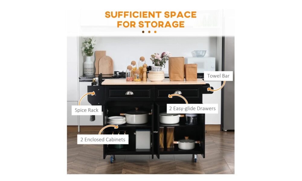 Rolling Kitchen Island - Black w/Rubberwood Top - Image 5