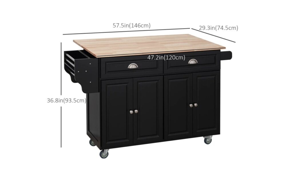 Rolling Kitchen Island - Black w/Rubberwood Top - Image 9