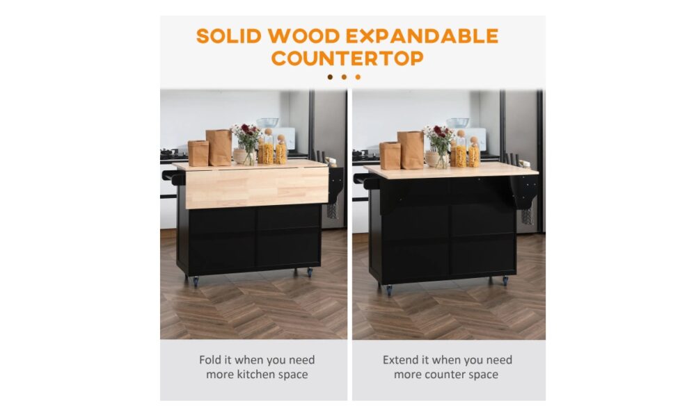 Rolling Kitchen Island - Black w/Rubberwood Top - Image 4