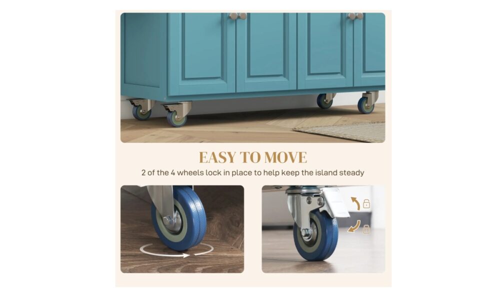 Rolling Kitchen Island - Light Blue w/Rubberwood Top - Image 7