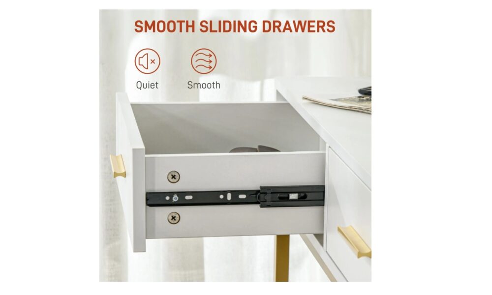 Makeup Vanity with Stool - White & Gold - Image 5