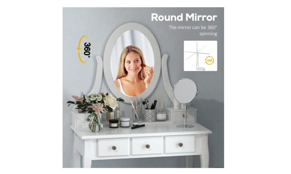Makeup Vanity with Stool - White - Image 5