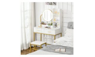 Makeup Vanity with Stool - White & Gold