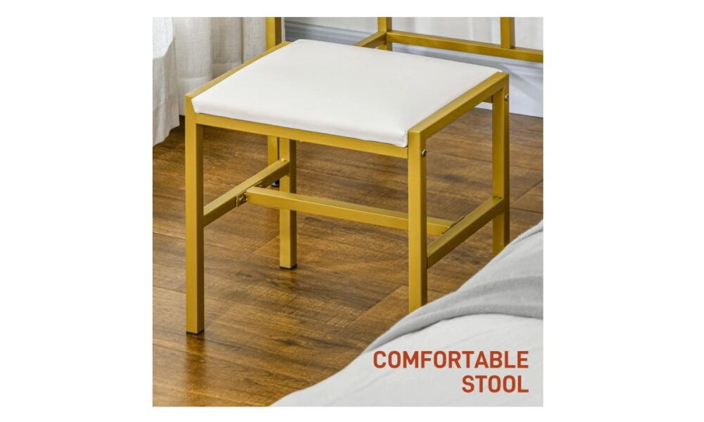 Makeup Vanity with Stool - White & Gold - Image 6