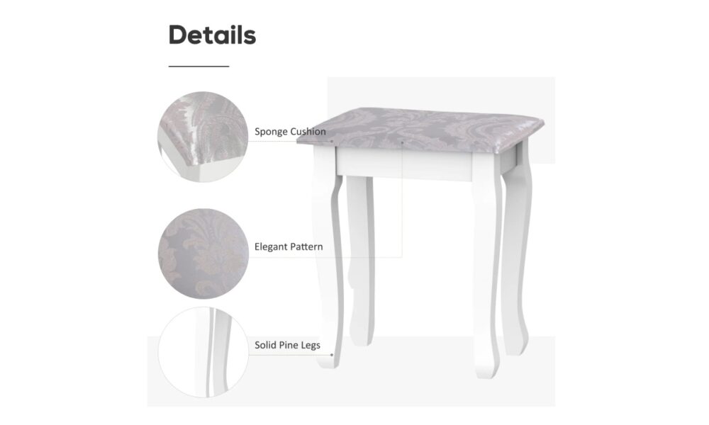 Makeup Vanity with Stool - White - Image 4