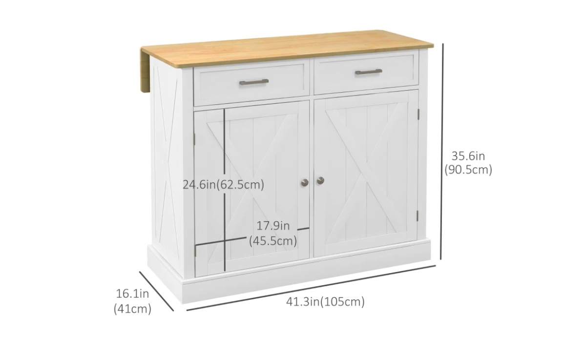 Farmhouse Rolling Kitchen Island - White w/Rubberwood Top - Image 7