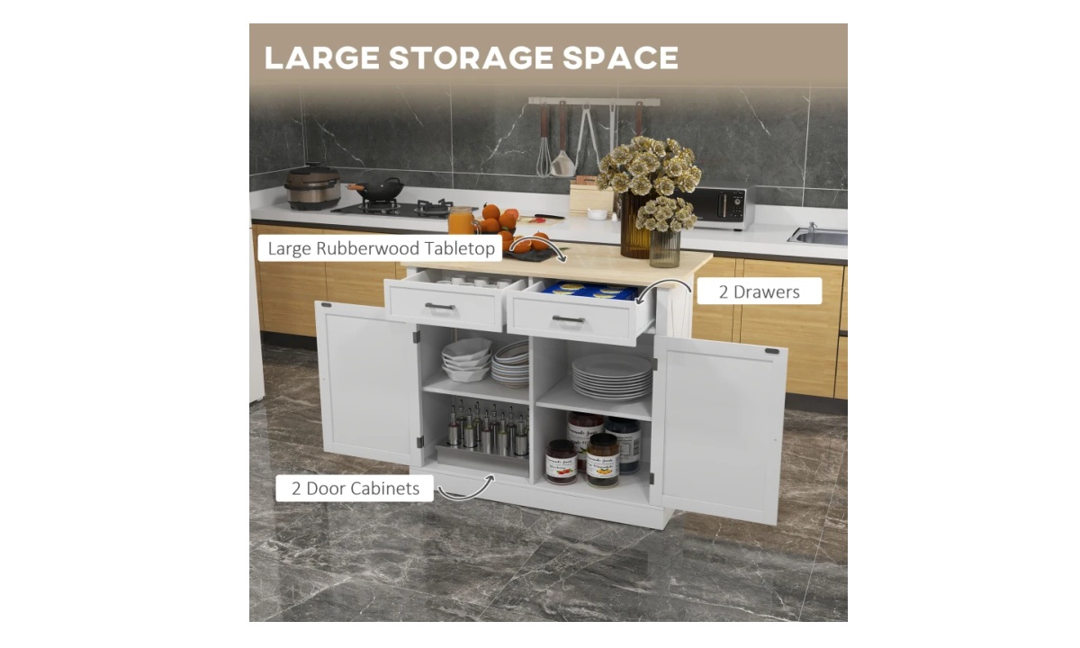 Farmhouse Rolling Kitchen Island - White w/Rubberwood Top - Image 4
