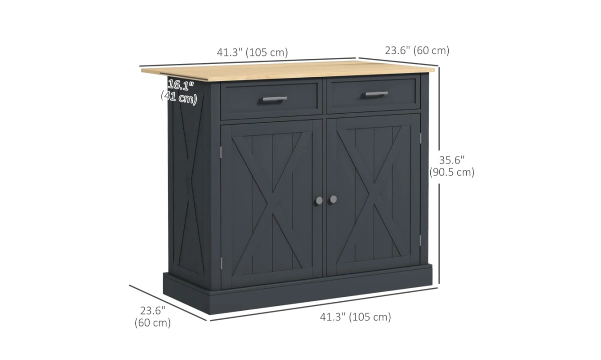 Farmhouse Rolling Kitchen Island - Dark Grey w/Rubberwood Top - Image 8