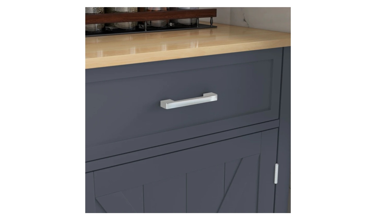 Farmhouse Rolling Kitchen Island - Dark Grey w/Rubberwood Top - Image 5
