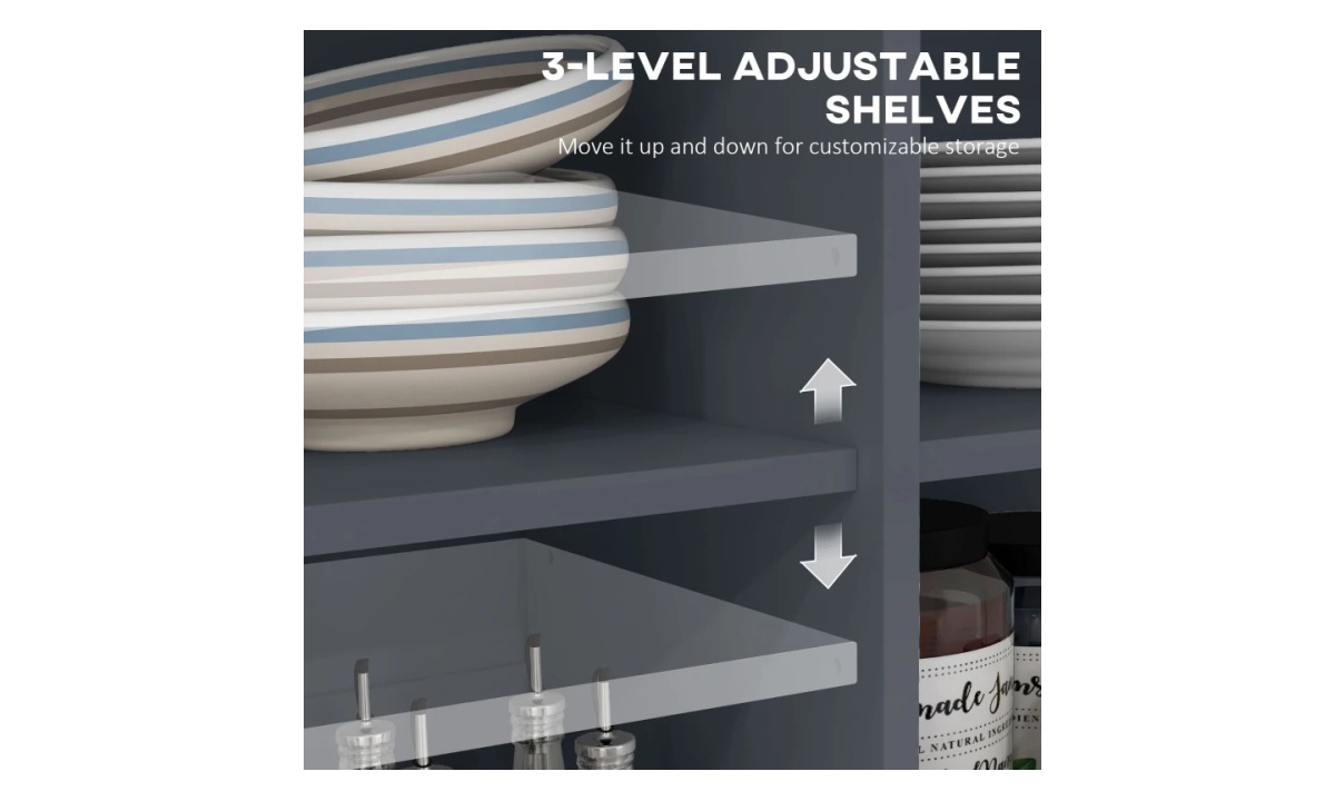 Farmhouse Rolling Kitchen Island - Dark Grey w/Rubberwood Top - Image 6