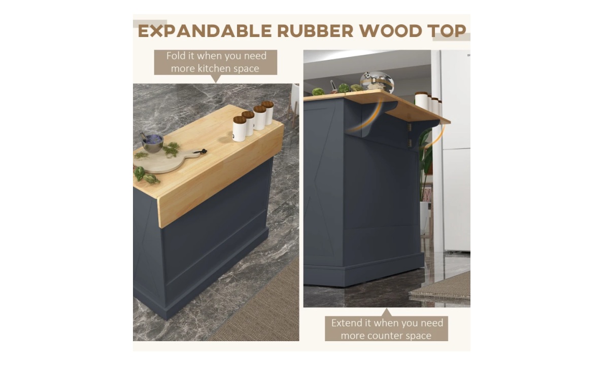 Farmhouse Rolling Kitchen Island - Dark Grey w/Rubberwood Top - Image 4