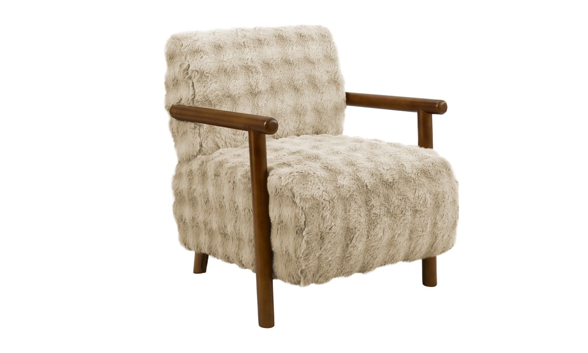 Accent Chair - Lt Brown Faux Fur/Walnut Wood (I 8343) - Image 2