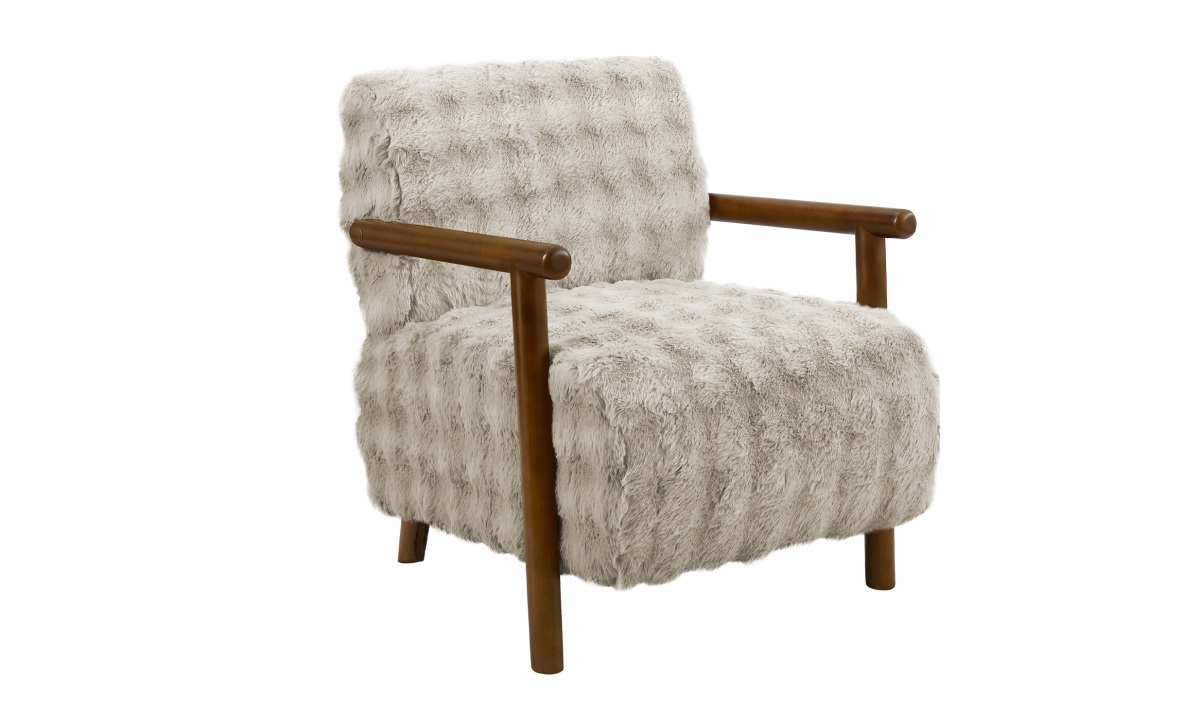Accent Chair - Lt Grey Faux Fur/Walnut Wood (I 8344) - Image 2