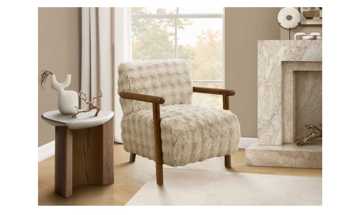 Accent Chair - Lt Brown Faux Fur/Walnut Wood (I 8343)