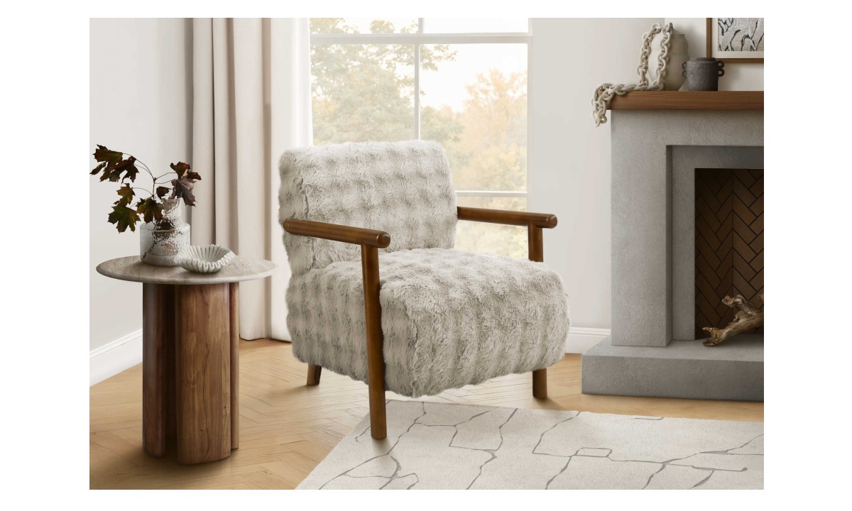 Accent Chair - Lt Grey Faux Fur/Walnut Wood (I 8344)