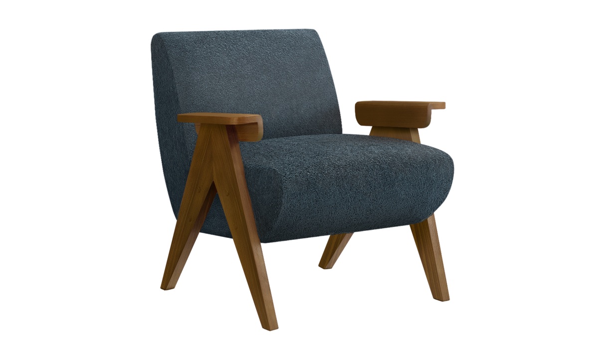 Accent Chair - Blue Fabric/Walnut Wood (I 8313) - Image 2